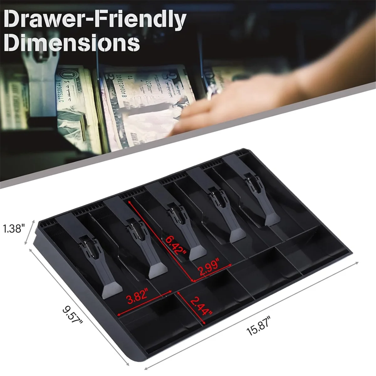 SLQZT Vassoio per contanti Vassoio per inserti per cassetti per registratore di cassa, 5 banconote e 4 scomparti per monete, custodia per soldi in ABS