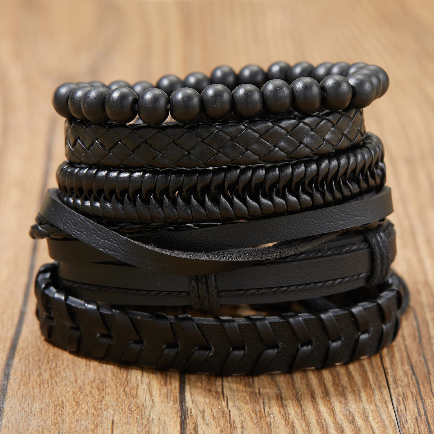 4Pcs/Set Braided Wrap Leather Bracelet for Men Women Vintage Yin Yang Infinity Wood Beads Charm Bracelets Male Wristband Jewelry