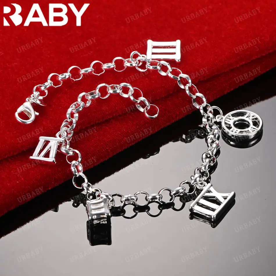 

URBABY 925 Sterling Silver Roman Numerals Bracelets For Women Men Charm Trend Birthday Gifts Fashion Party Fine Jewelry