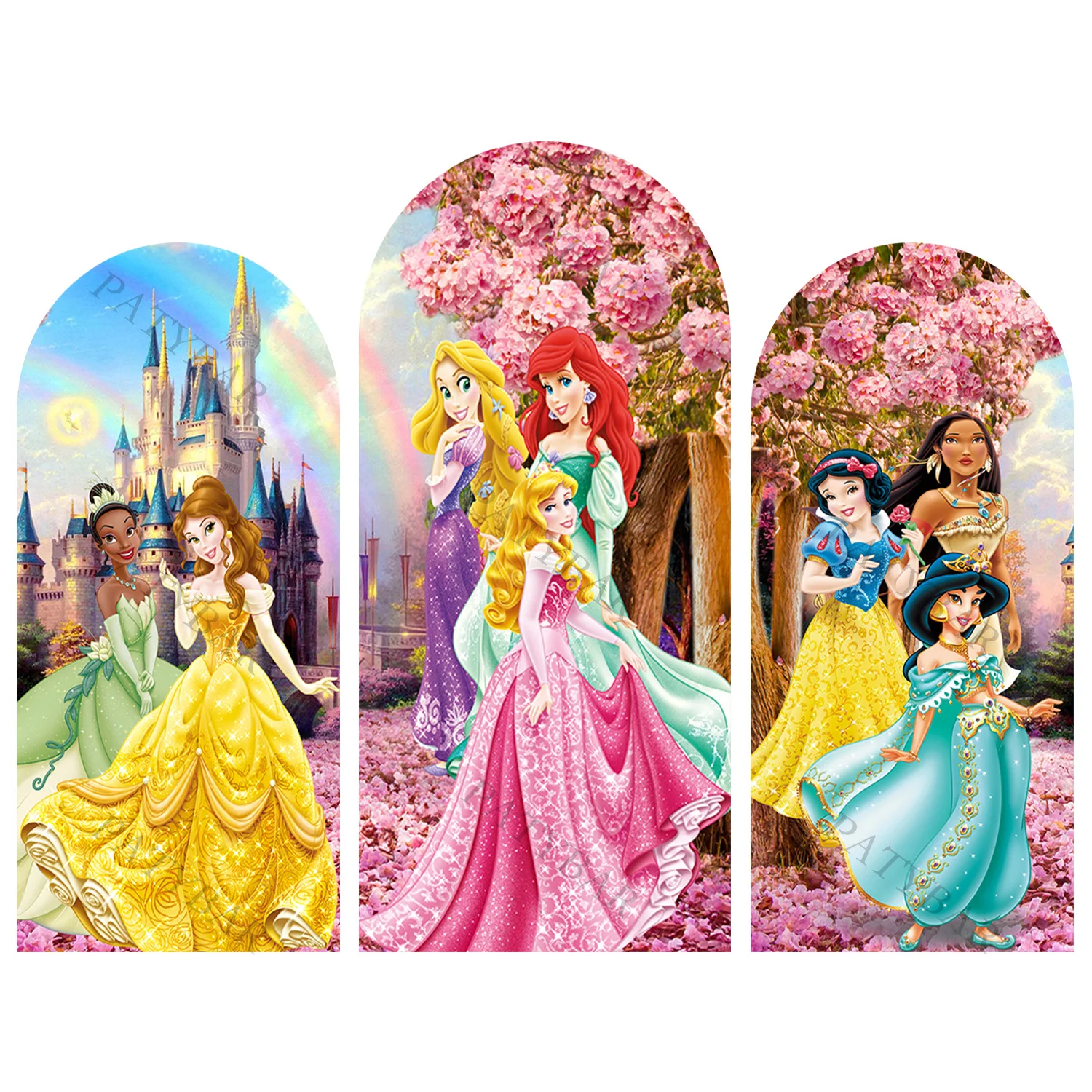 Arch Disneyland Princess Belle Background Girl Birthday Party Backdrop Polyester Arch Banner Photography Props