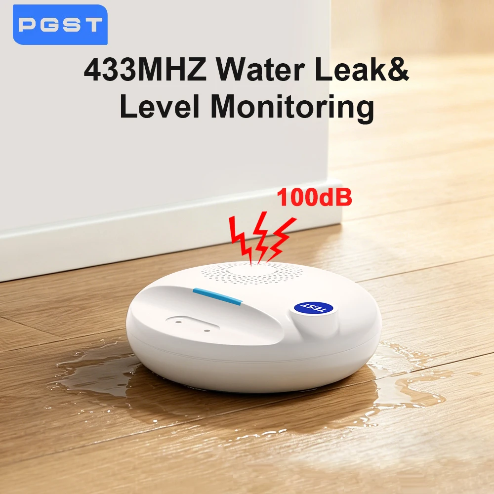 

433MHz Wireless Water Leak Detector Alarm 100dB Loud Flood Sensor with Drip Alert Home Security Overflow Alarm for Kitchen
