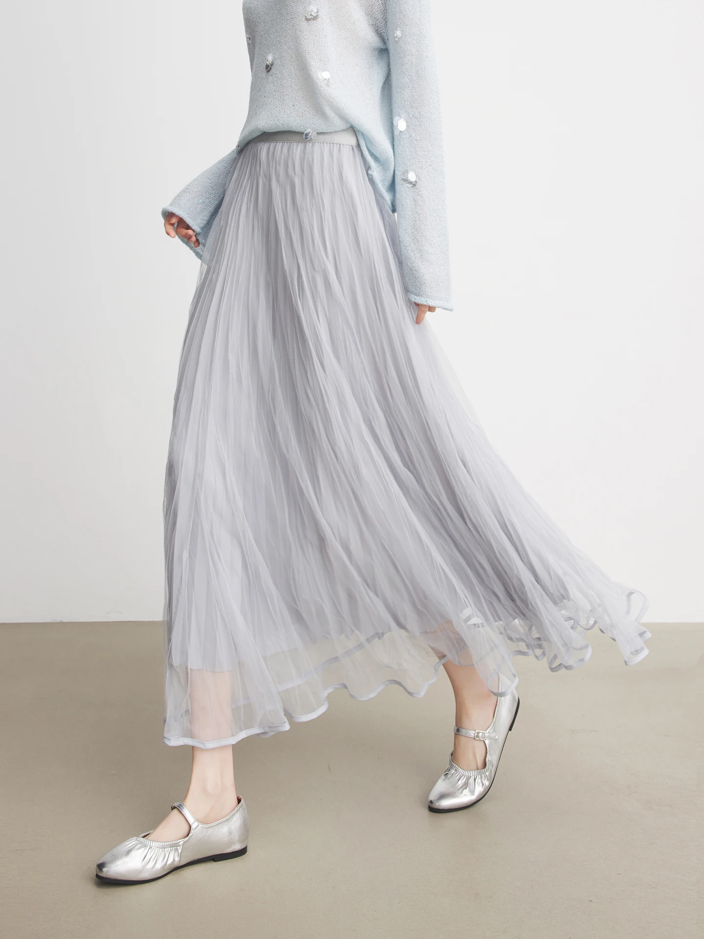 

Annata Cloud Skirt Women's Spring Autumn f-length Pleated Gown High Waist A-line Polyester Fiber Wet-dry Sweat-free