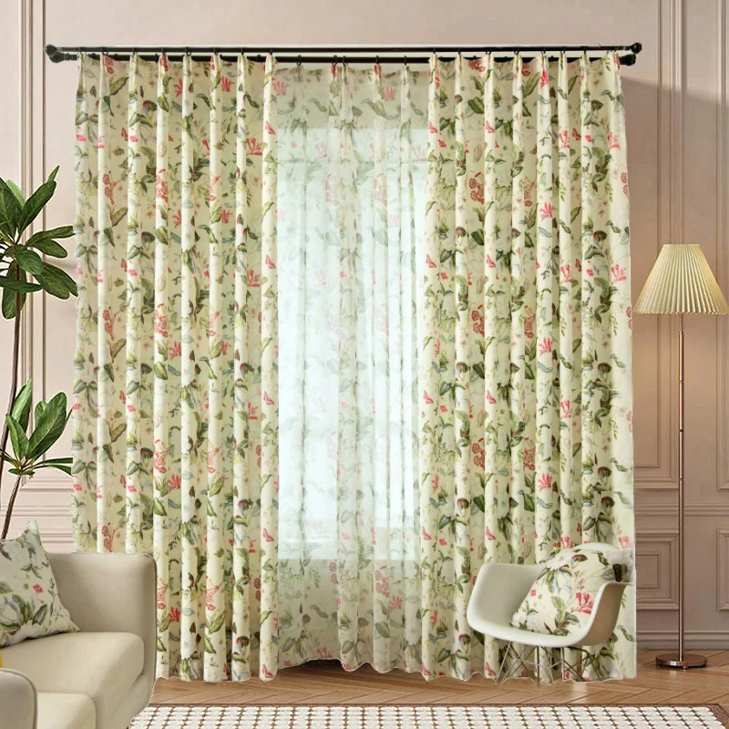 

1PC American Rural Floral Curtain for Living Room Printed Drape Window Bedroom Home Decoration Semi-Shading #E