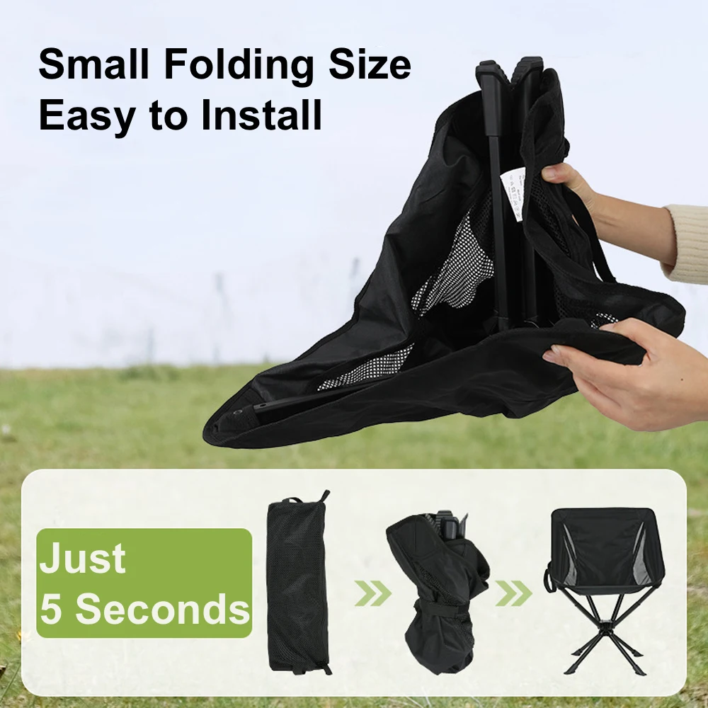 360 Degree Swivel Portable Chair Camping Small Compact Collapsible Folding Chair 5-Second Fast Open