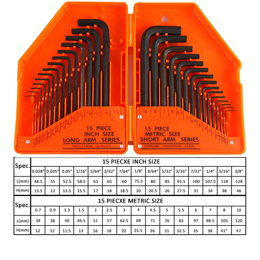 30Pcs Allen Key Hex Set Inch and Metric Size Black Oxidised Surface with Foldable Storage Case Color Send Randomly