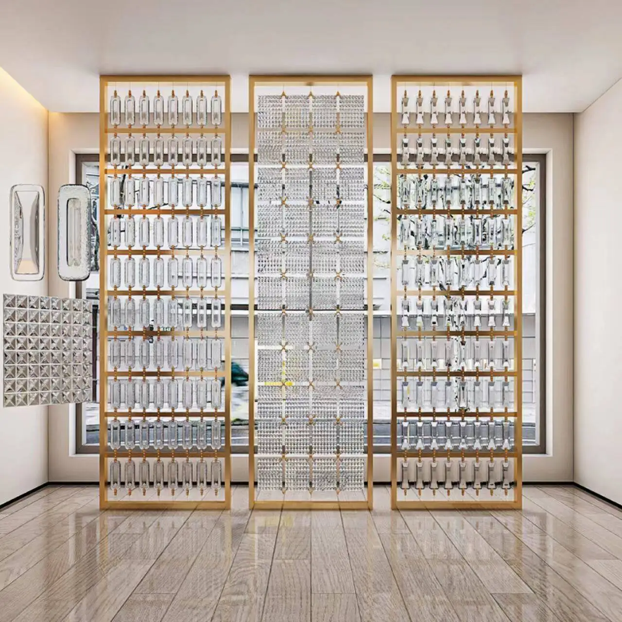 New stainless steel partition screen hotel villa laser hollow aluminum engraving entrance living room grille