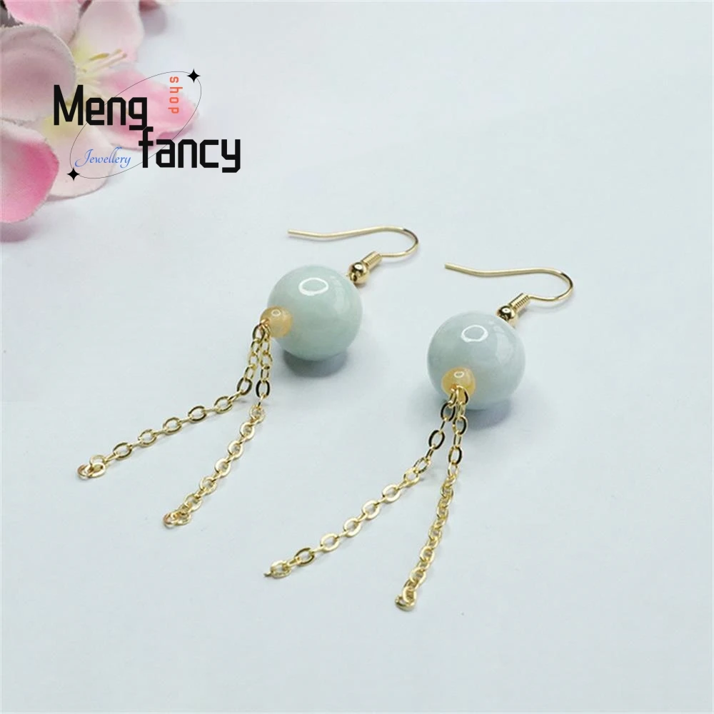 Natural A-goods Jadeite Jade Beads Tassel Ear Hooks Earrings Exquisite Elegant Simple High-grade Fashion Jewelry Holiday Gifts