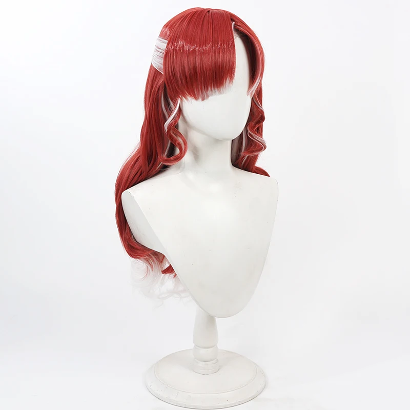 Vtuber Saotome Berry Cosplay Wig Red White Mixed Wavy Heat Resistant Synthetic Hair Halloween Party Role Play + Free Wig Cap