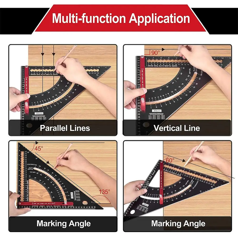 7/12 Inch Carpentry Triangle Ruler Adjustable Multi Function Carpenter Layout Square Woodworking Tools Square Measuring Ruler