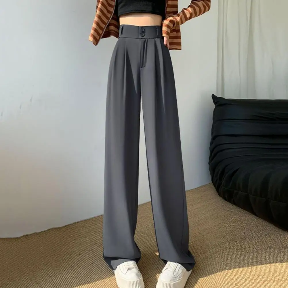 

Loose Fit Straight Leg Trousers Elegant High Waist Women's Suit Pants with Button Zipper Closure Straight Wide Leg for Work