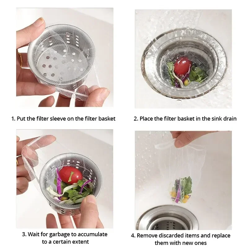 Disposable Sink Filter Mesh Bags Kitchen Sewer Drains Drainage Hole Anti-blocking Garbage Bag Pool Clean Strainers Net