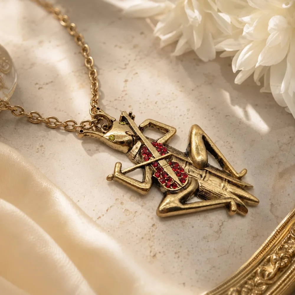 Retro Distressed Cricket Violin Long Necklace Sweater Chain Cricket Pendant Necklace 0318