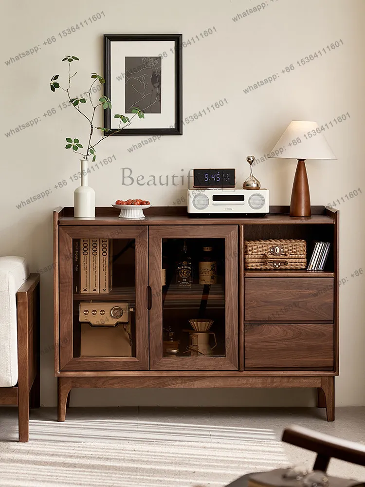 

Североамериканский обеденный боковой шкаф из черного ореха, скандинавский простой бытовой шкафчик со стеклянной дверью из цельного дерева