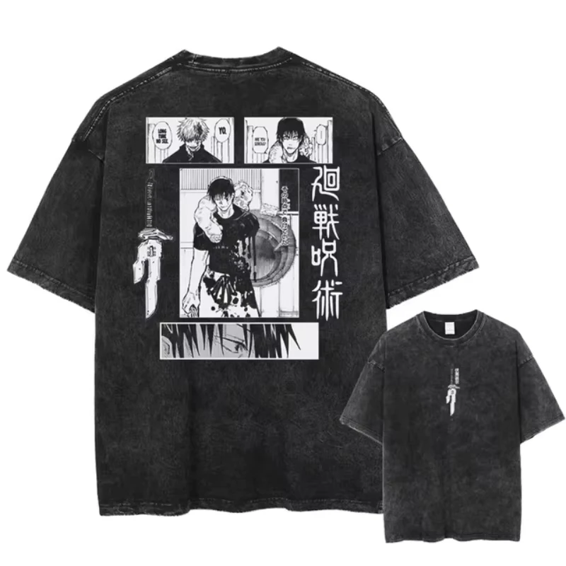 

Anime Jujutsu Kaisen ‌Toji Fushiguro Printed T-Shirt in Washed Cotton Unisex Streetwear Oversized Vintage Washed Short Sleeve