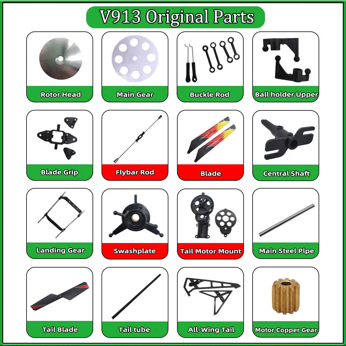 WLtoys V913 Original Spare Parts Canopy Main Gear Tail Blade Shaft Motor Bearing Balance Bar Boom RC Helicopter Accessories