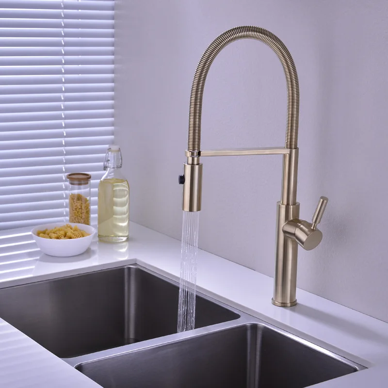 Kitchen Faucet Brush Gold Sink Mixer Tap Rotation Pull Down Brass Hot Cold kitchen Sink Mixer taps Kitchen Spring  Tap