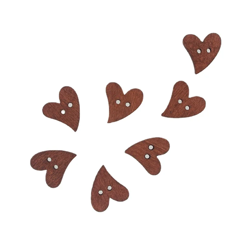 50PCs Wooden Sewing Buttons Scrapbooking Heart Costura Botones Decorate bottoni botoes 20x18mm