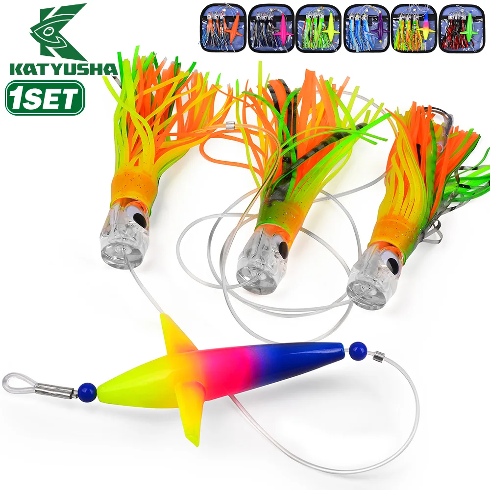 

Katyusha Realistic 3D Eye Swimming Bait 1PC Squid skirt Style Drag Fishing Bait Set Sturgeon Trout Large Fish Sea Fishing Lures