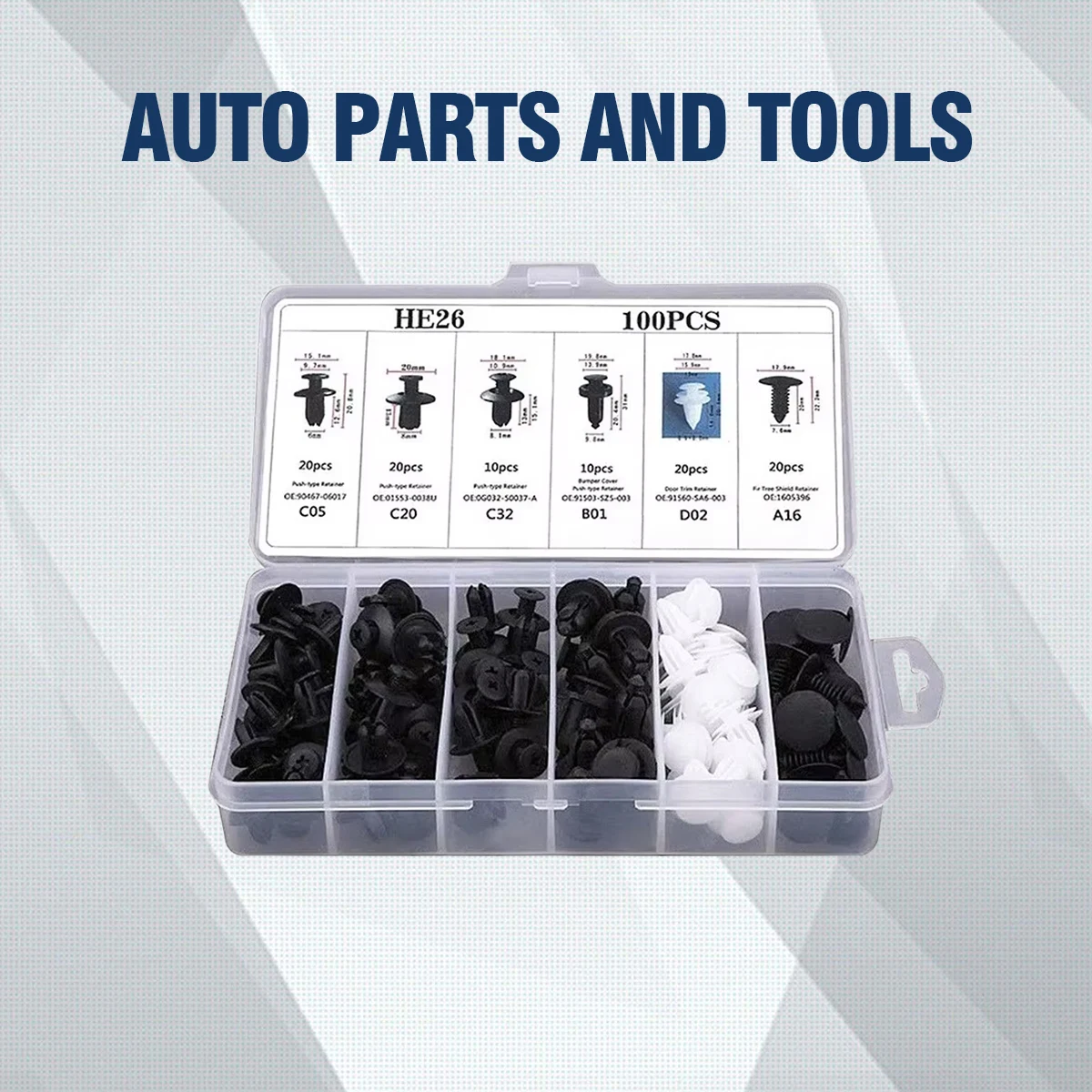 100pc Auto Fastener Clip Car Fender Push Retainer Pin Rivet Bumper for Door Trim Panel Retainer Fastener Kit, Bag/Box Package