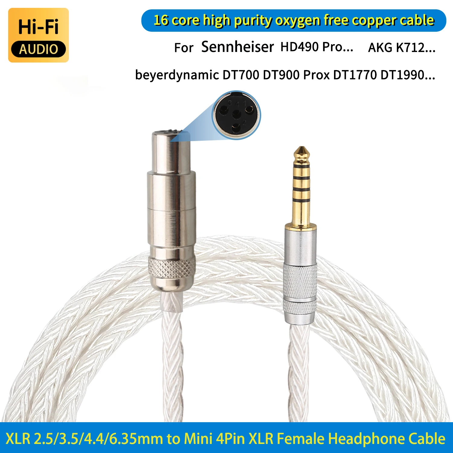 �y�Z�[�����z2.5/3.5/4.4mm to mini xlr 4�s�� 16�c�w�b�h�z���P�[�u�� �[���n�C�U�[HD490 Pro AKG K712 �o�C�G���_�C�i�~�b�NDT700 DT900 Prox DT1770�p