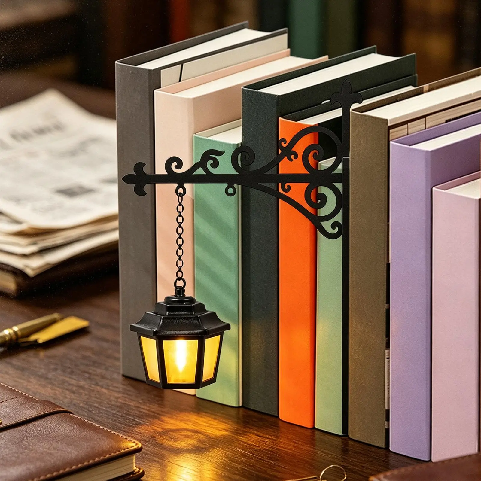 Library Lantern Wrought Iron Ambient Glow Miniature Bookshelf Lamp Decorative Night Light for Nightstand Study Desk Reading Nook view 4