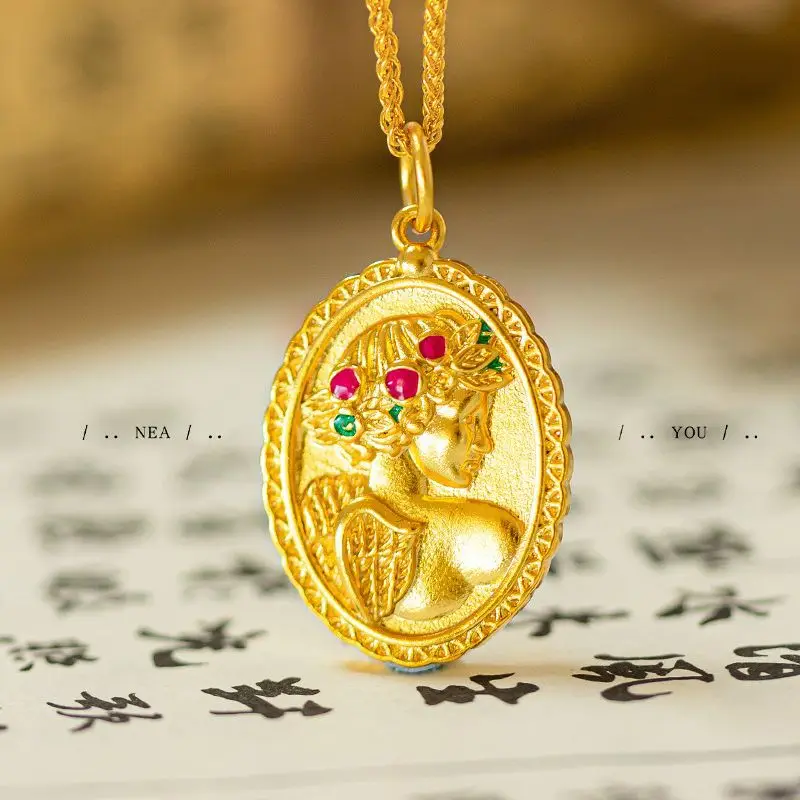 

Sparkling AU999 24K gold, the Flower Angel Pendant blooms with grace, enhancing her charm.