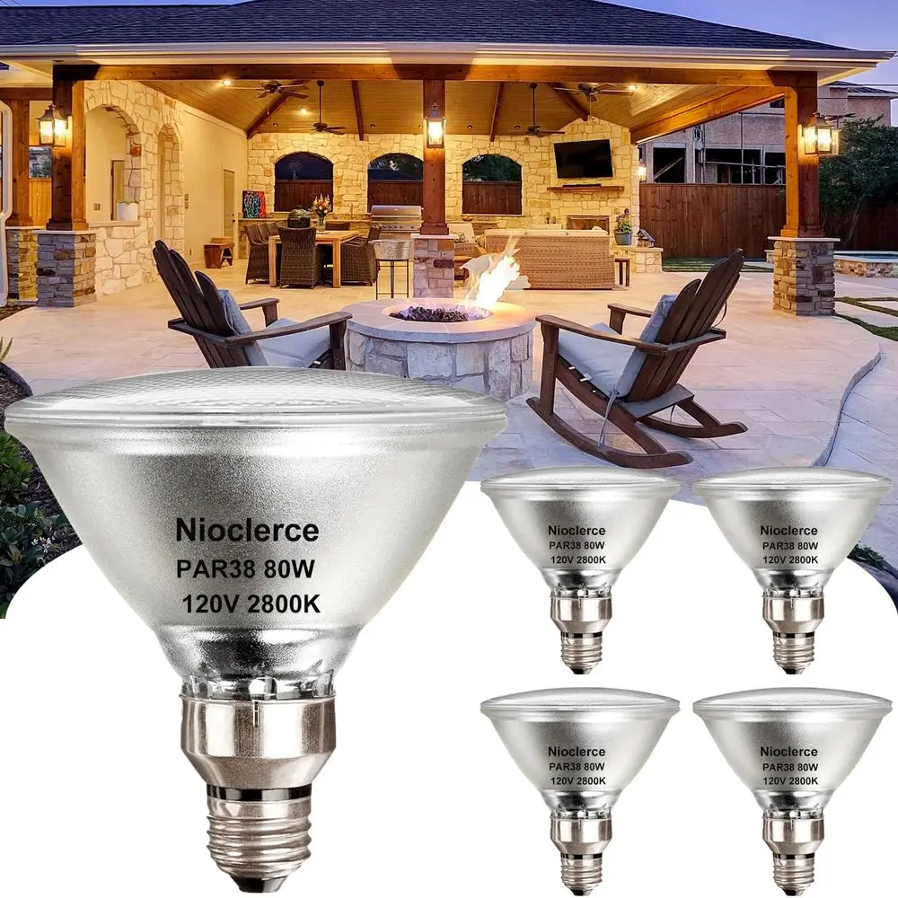 

PAR38 lood Light Bulbs - 4 Pack 80W PAR38 Hgen Bulb 120V Warm White 2800K, PAR 38 Bulb Dimmable E26 Base or Indoor and Outdoor,