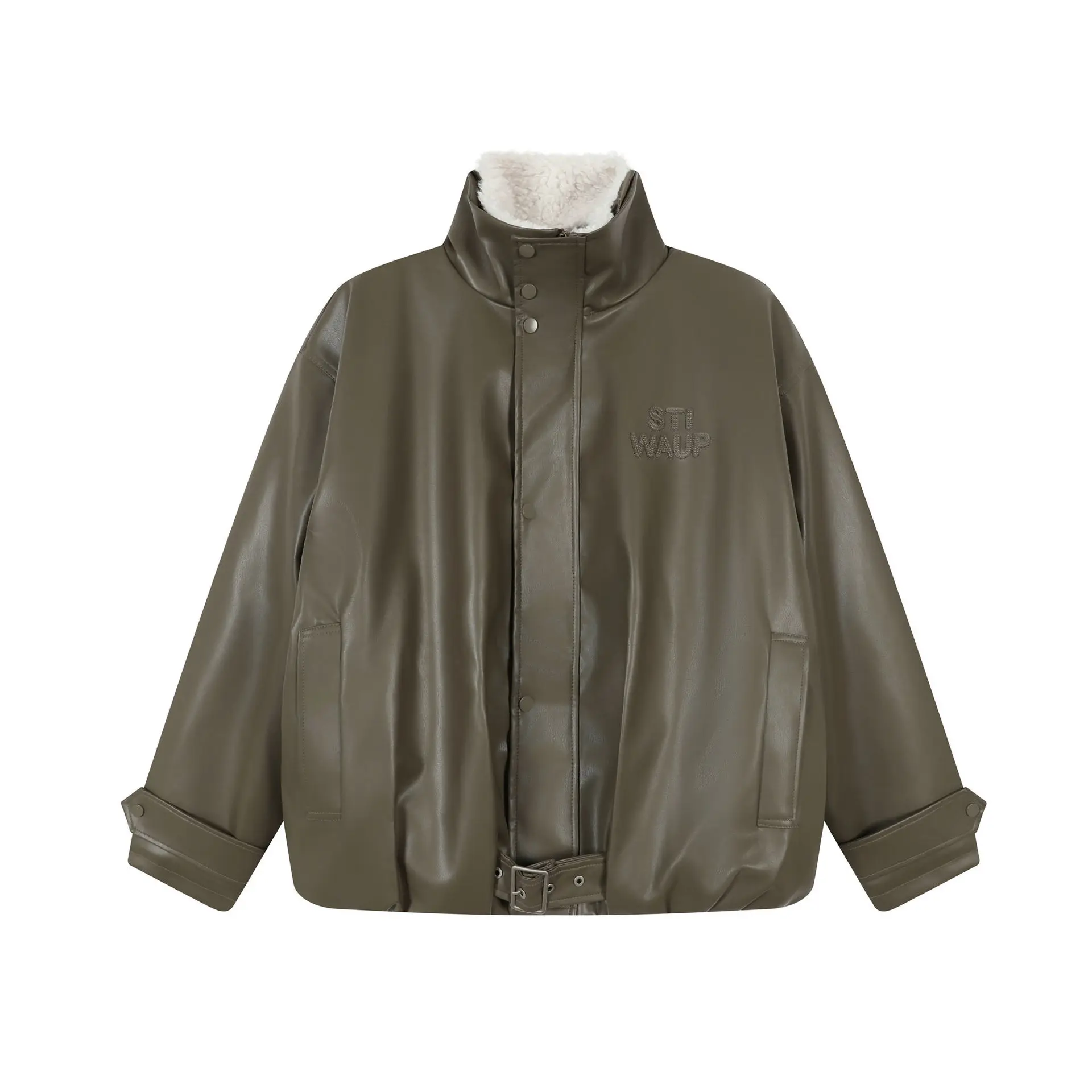 

2025 New Arrival Unisex American Vintage Jacket - Faux Lamb Fur Collar PU Leather Padded Thickened Winter Warm Coat