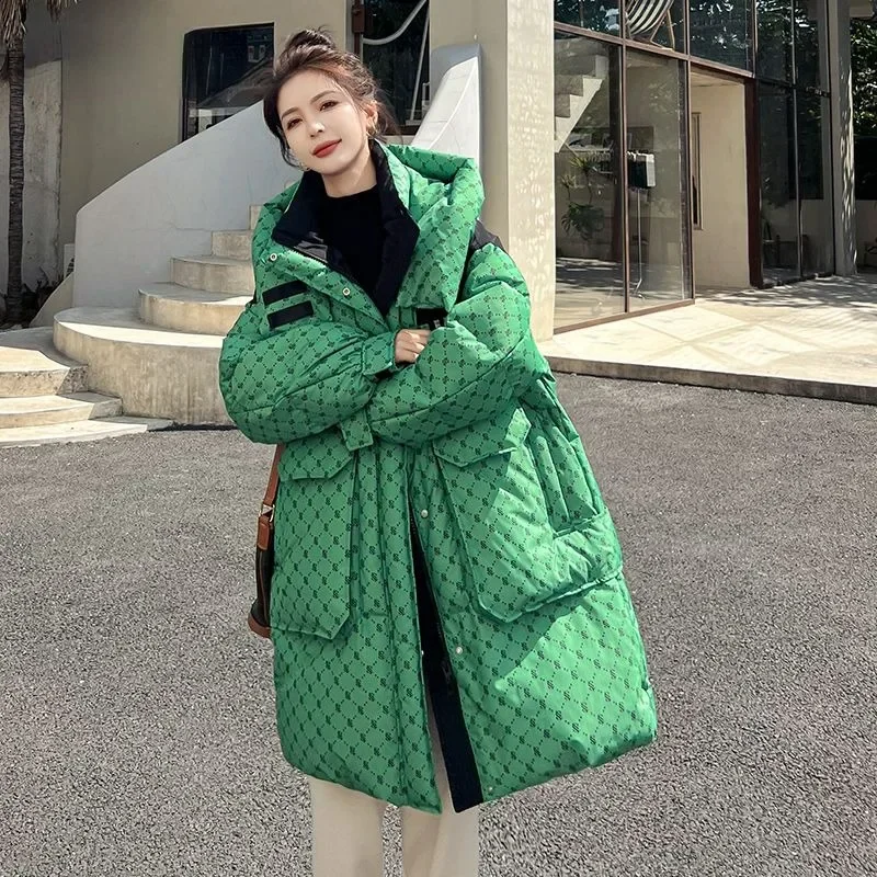 New Women Down Jacket Winter Coat Female Mid Length Version Parkas Loose Thick Outwear Hooded Versatile Fashion Overcoat