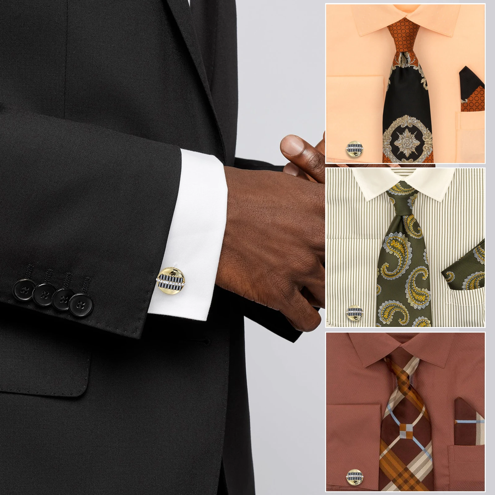 Crystal Cufflinks for Men with Gift Box, Gold Tone Cuff link for Men's Dress Shirts and French Cuff Shirts on Wedding Party