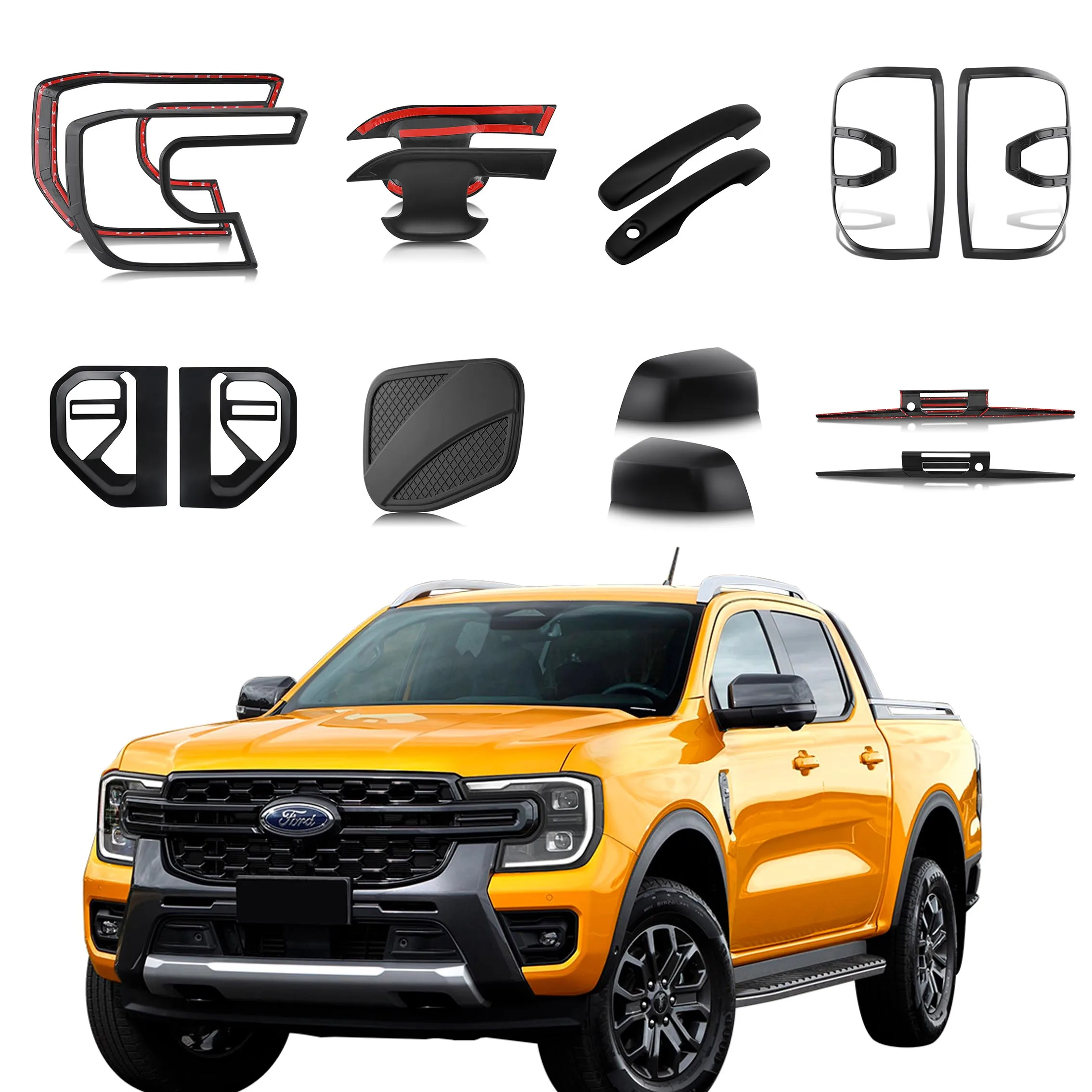 Door Handle Cover Cup Fuel Tank Cap Rear Front Tail Light Cover Head Light Cover For Ford Ranger 2023 2024 WILDTRAK SPORT XL