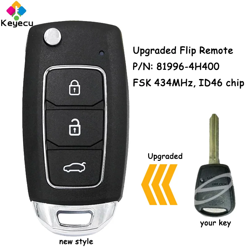 KEYECU Upgraded Flip Remote Car Key With FSK 434MHz ID46 Chip for Hyundai Starex H-1 H1 2008 2009 2010 2011-2015 Fob 81996-4H400