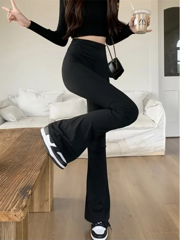 

High Waist Bell Bot Yoga Pants Slimming High Elastici Tummy Control ark Skin Pants Spring Autumn New Korean Sle