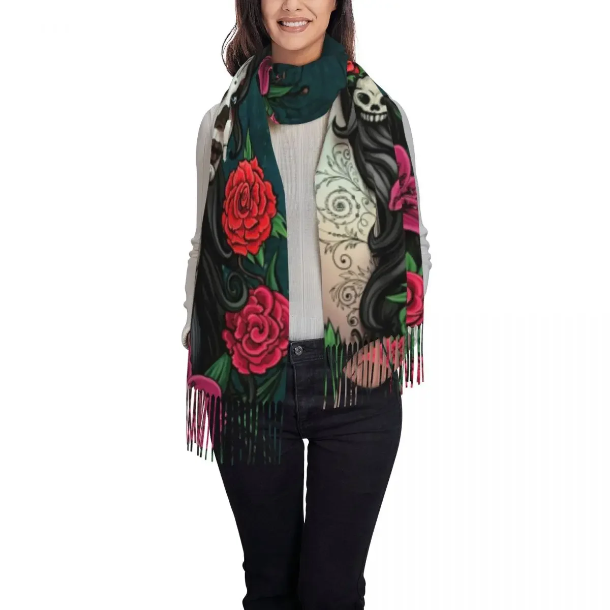 Custom Printed Mexican Catrina Sugar Skull Lady Scarf Women Men Winter Fall Warm Scarves Shawl Wrap