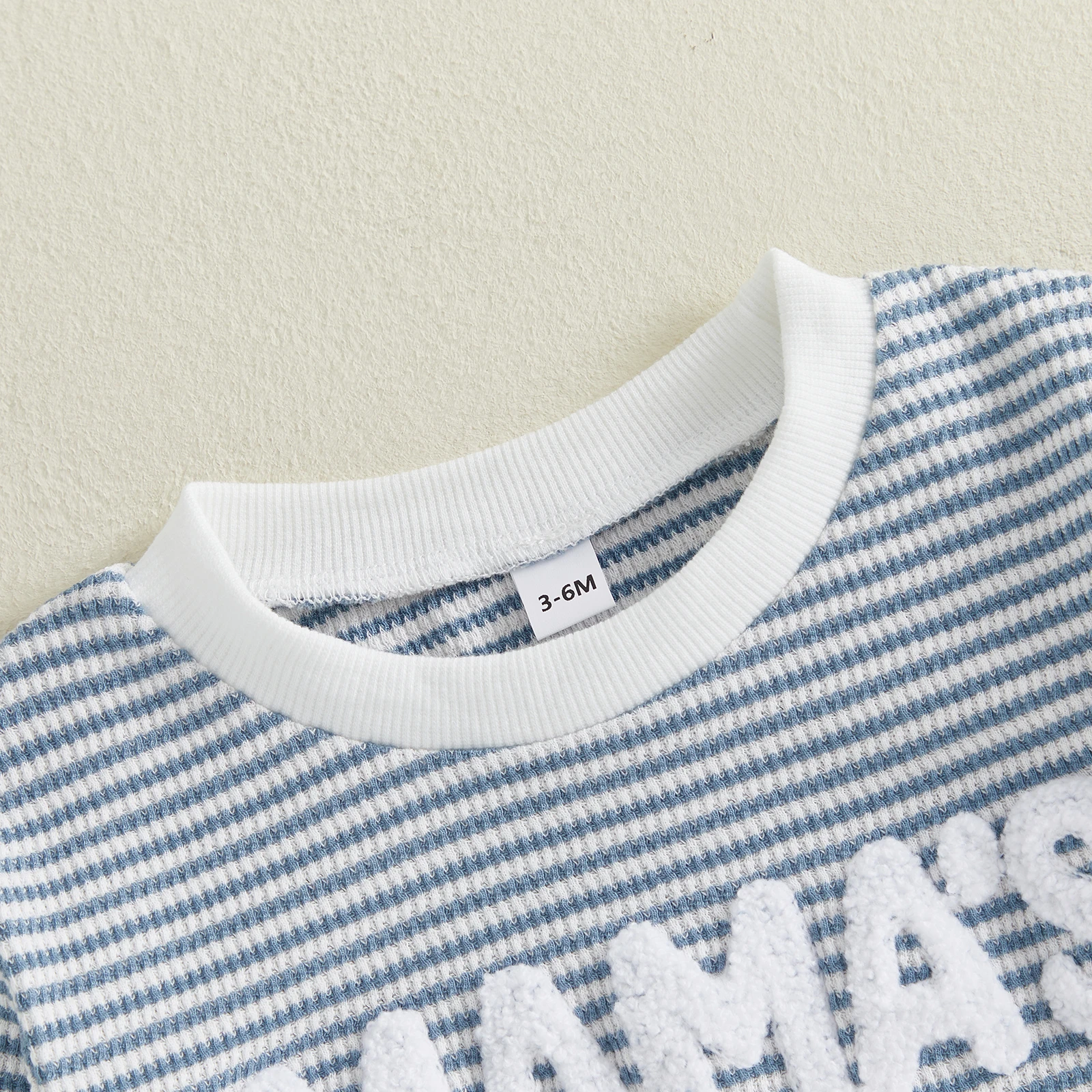Baby Boy Fall Stripe Romper Waffled Long Sleeve Round Neck Bodysuit