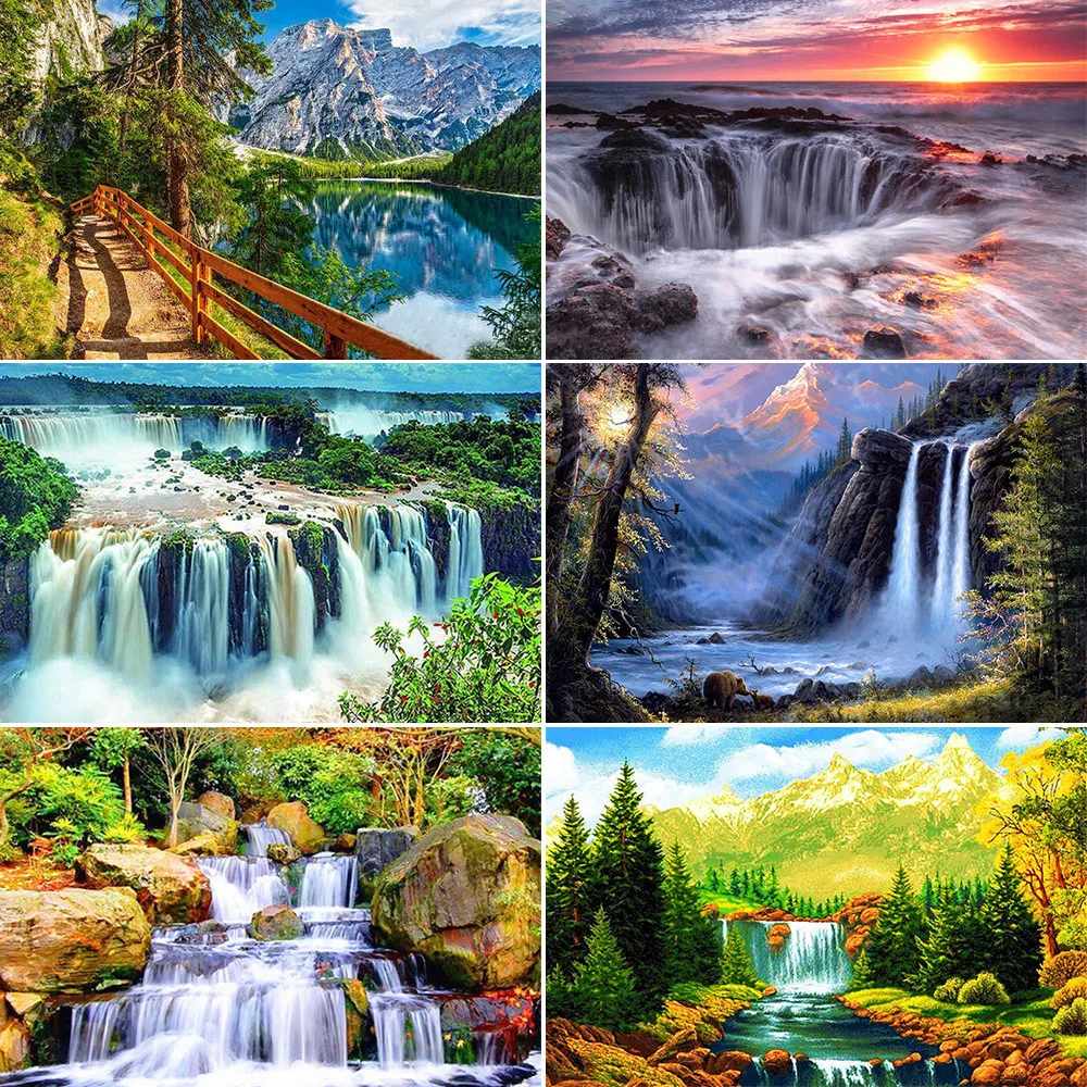 Landscape Waterfall Printed 11CT Cross Stitch Full Kit DIY Embroidery Handicraft Sewing Handiwork Painting Mulina Needle Counted