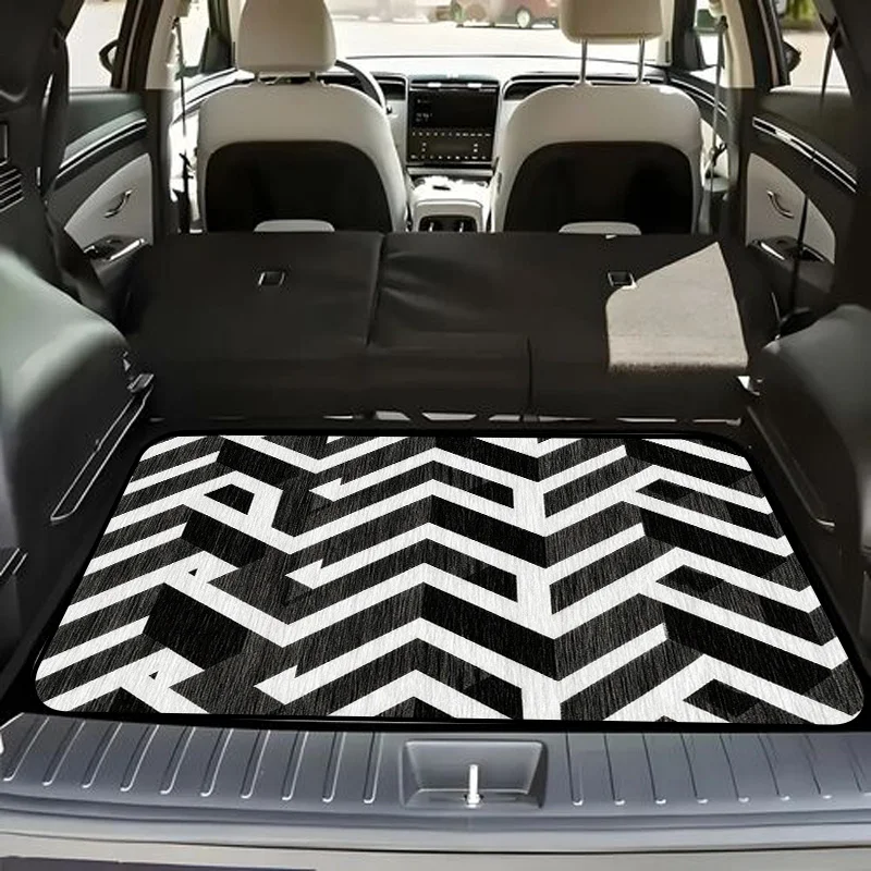 Universal Car Trunk Mat, Black & White Chevron Geometric Pattern Throw Pillow Cover - Modern Abstract Zigzag Striped Decorative