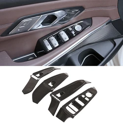 Carbon Fiber Style Car Door Armrest Windows Lifter Panel Cover Trim for BMW 3 Series G20 2019 2020 2021 Interior Accessories