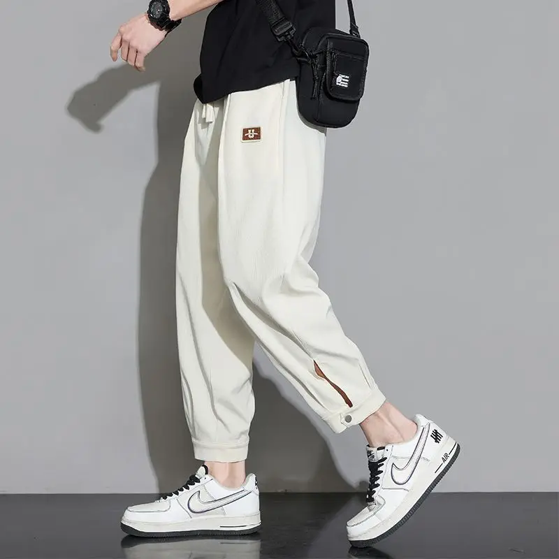 Thin Ice Silk Pants for Men Summer Trendy Brand Loose Tying Feet Versatile Casual Nine-point Pants
