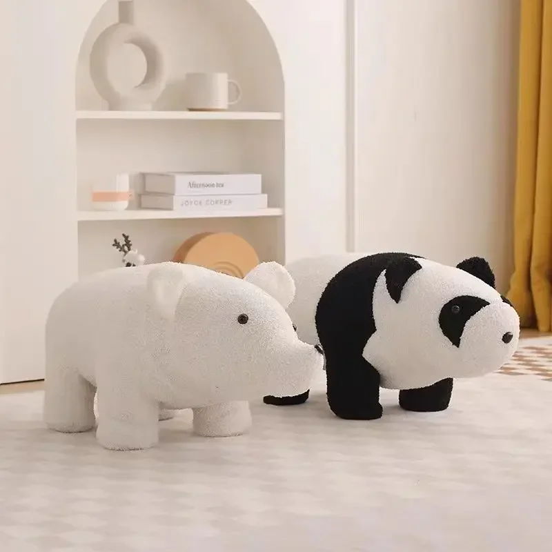 Creative Panda Footrest Ottoman Small Animal Plush Bench Cartoon Cute Children Stool Bedside Sofa Stool Home Furniture Decor