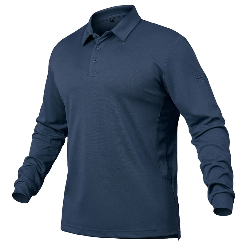 Men's Lightweight Long Sleeve Polo Shirt Performance Tactical Casual Outdoor Hiking Collared Shirts Pique Jersey Golf Shirt