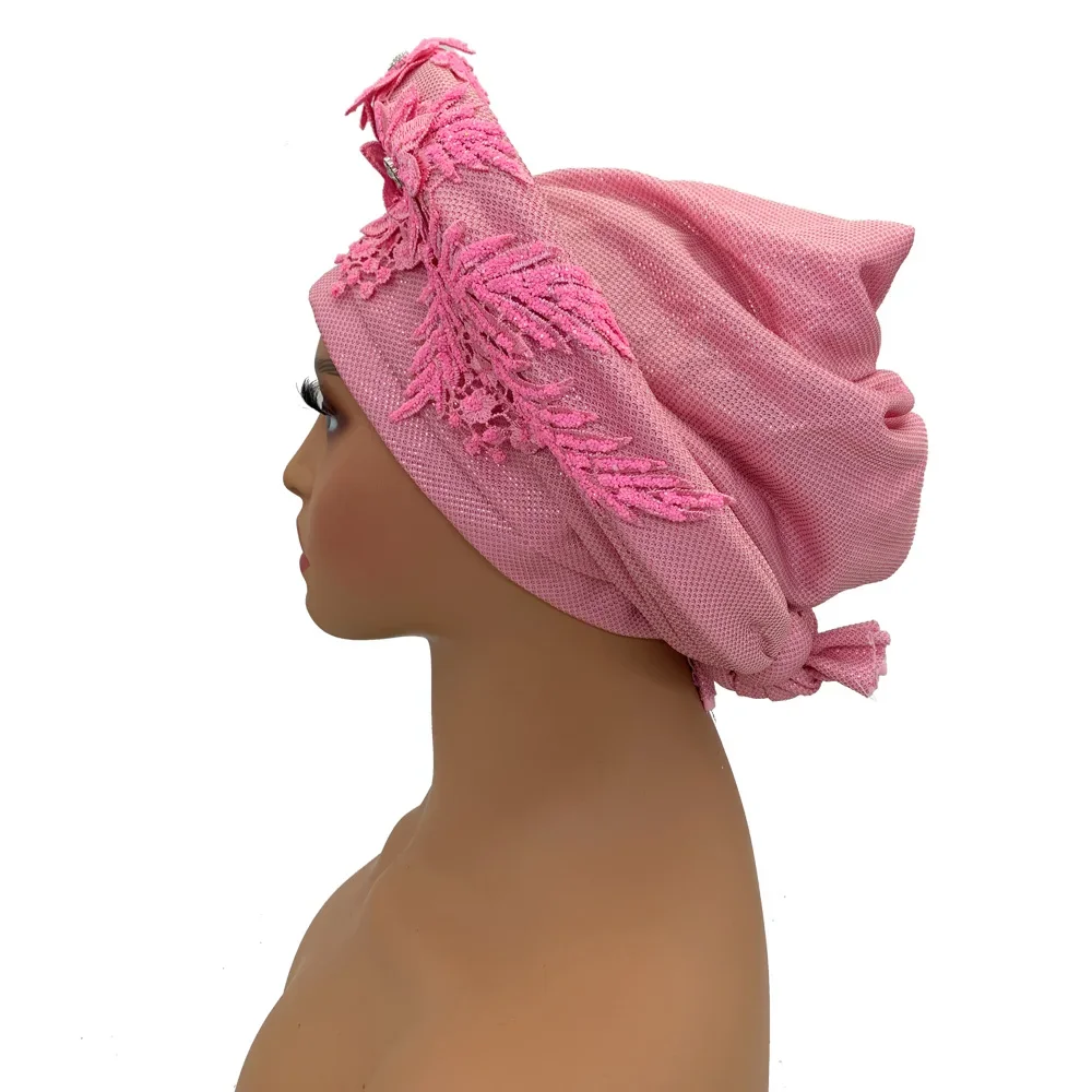 Embroidery Flower African Autogele Headtie Women\'s Fashion Turban Cap Wedding Gele Party Headpiece Nigeria Female Head Wraps