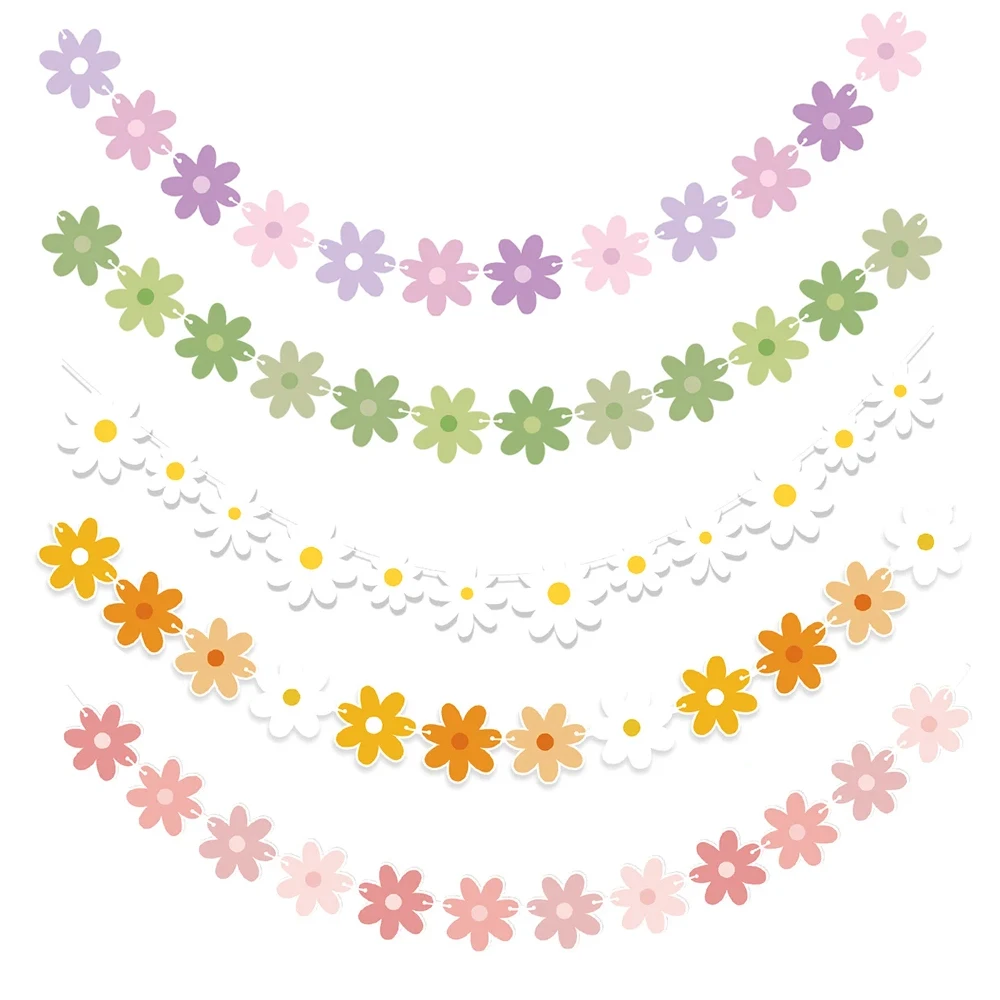 3Meters Daisy Flower Banner Daisy Theme Party Bunting Flags for Kids Birthday Party Hanging Decorations Bunting Garland Supplies