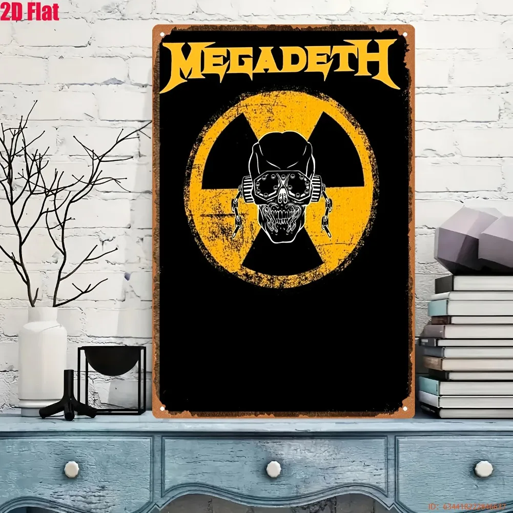 2D شقة، 1PC علامة معدنية خمر |   شعار فرقة Megadeth مع هيكل عظمي في المركز ورمز الإشعاع النووي #1