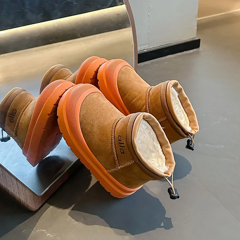 

2025 Winter Plush Snow Boots For Children PU Leather Teenager Kid's Snow Boots Anti-slippery Outdoor Hiking Padded Cotton Shoes