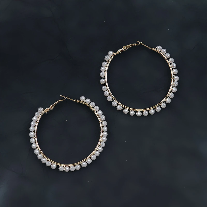 Mini Pearl Beads Women\'s Hoop Earrings Oversize Exaggerated Loop Earrings for Female Bohemian Ear Decoration Female Ear Jewelry