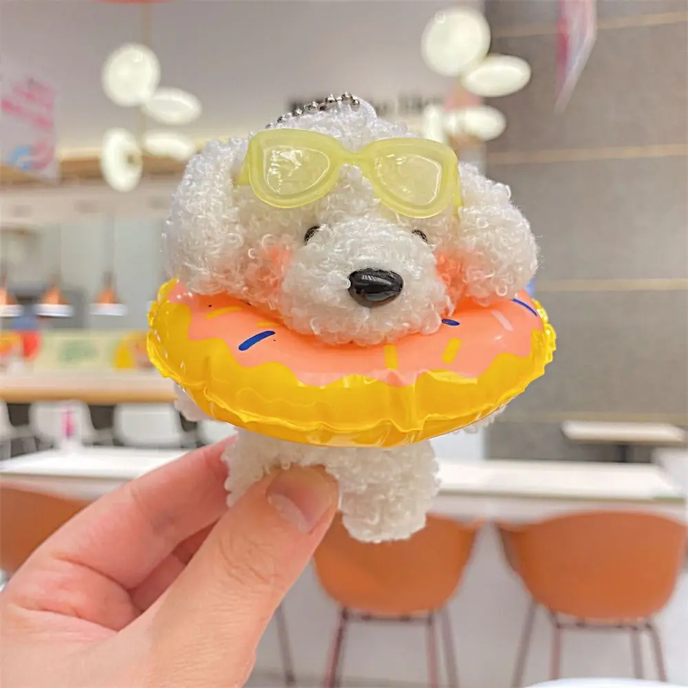 Swimming Rings Plush Dog Keychain Stuffed Animal Plush Doll Puppy Stuffed Keyrings Sunglasses Kawaii Dog Pendant Car Keychain