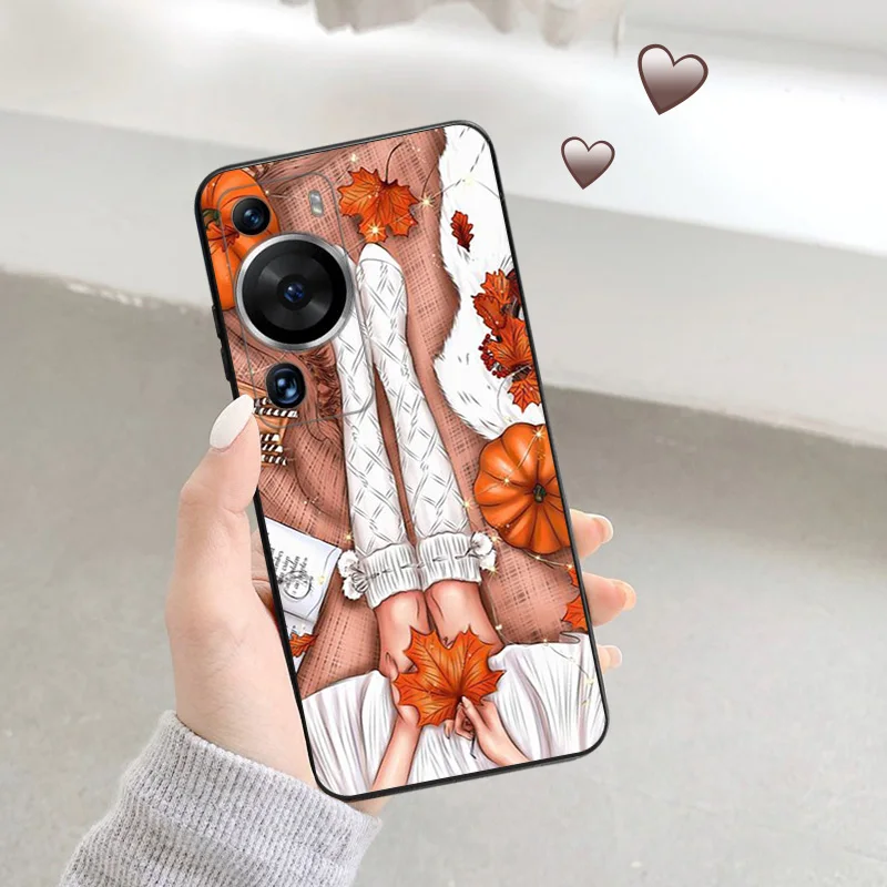 Phone Case for Huawei P30 P Smart P20 P40Lite Honor X7b X8b X9b Chrysanthemum Flower Girl Moto G30 G31 Soft Black Silicone Cover