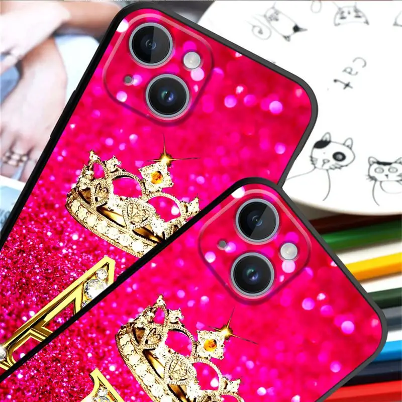 Case For Apple iPhone 13 14 15 11 12 Pro 7 XR X XS Max 8 Plus SE 2022 Phone Cover Shell Pink Diamonds Letter