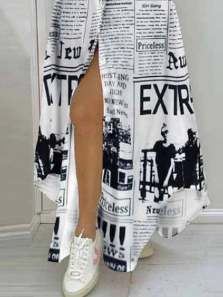 여성을위한 새로운 패션 인쇄 긴 드레스 캐주얼 느슨한 긴 소매 단추 여성 드레스 봄 여름 셔츠 드레스 가운